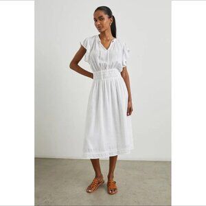 Rails Iona dress midi white lace eyelet linen floaty tie bow cottagecore new M